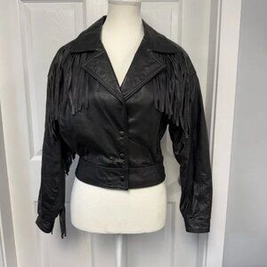 Vintage Marquis Genuine Leather Fringe Black Jacket Size 6 Small
